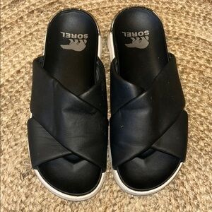 Sorel Black Criss-Cross Slide Sandals